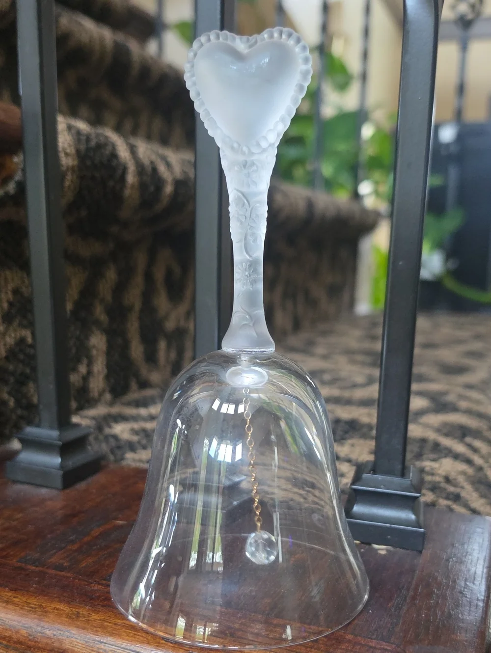 Clear Glass Bell with Frosted Heart Handle